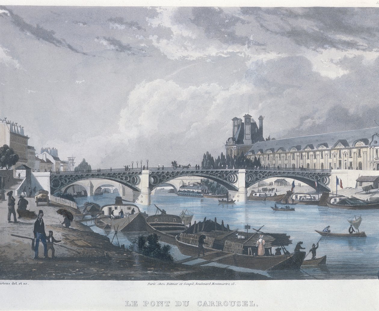 A Pont du Carrousel, 1832 (színes metszet) alkotó: Bernhard Schmidt