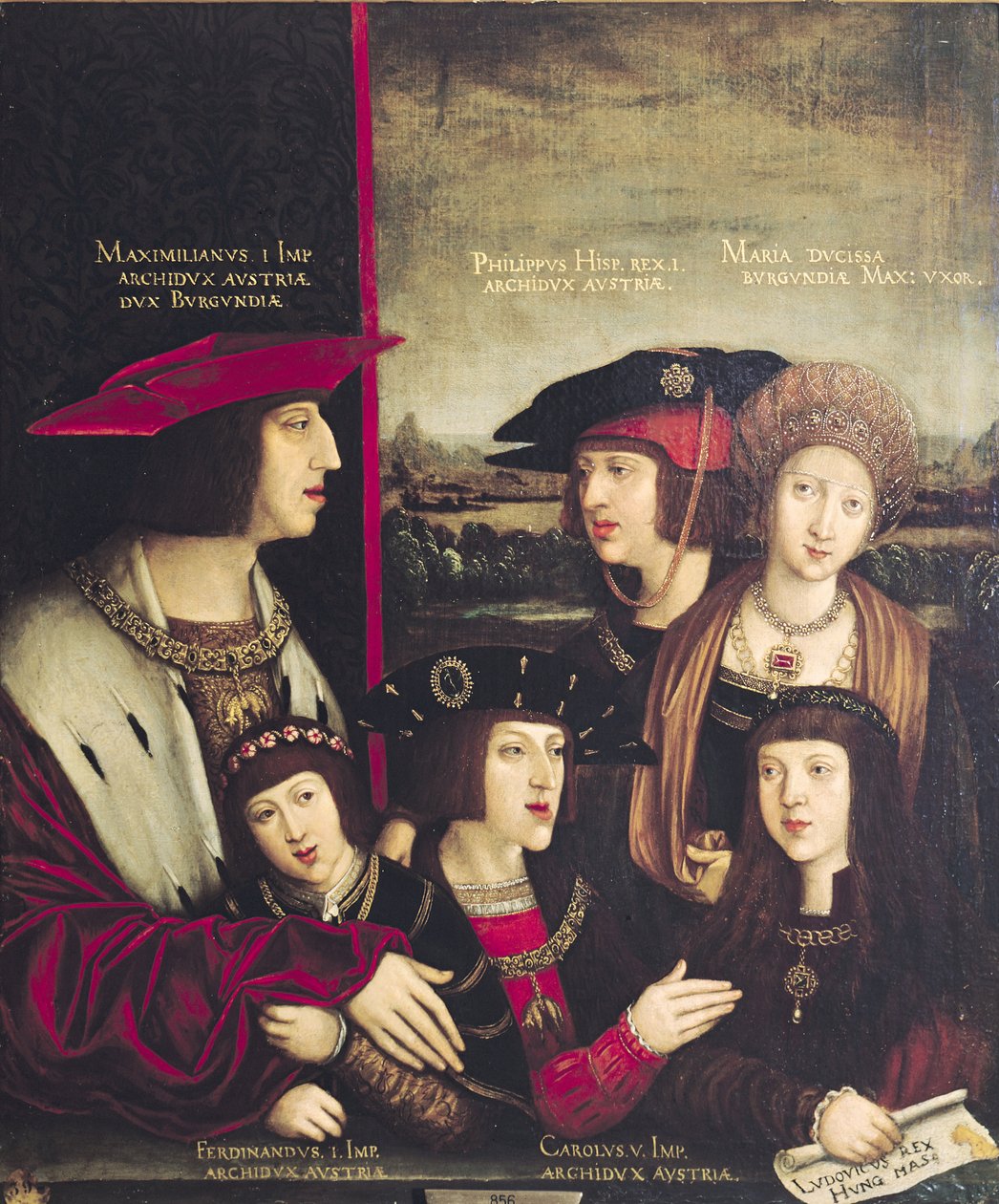 I. Maximilian császár (1493-1519) feleségével, burgundiai Máriával, valamint fiaival, V. Károllyal (1500-58) és I. Fülöppal (1478-1506) alkotó: Bernhard Strigel
