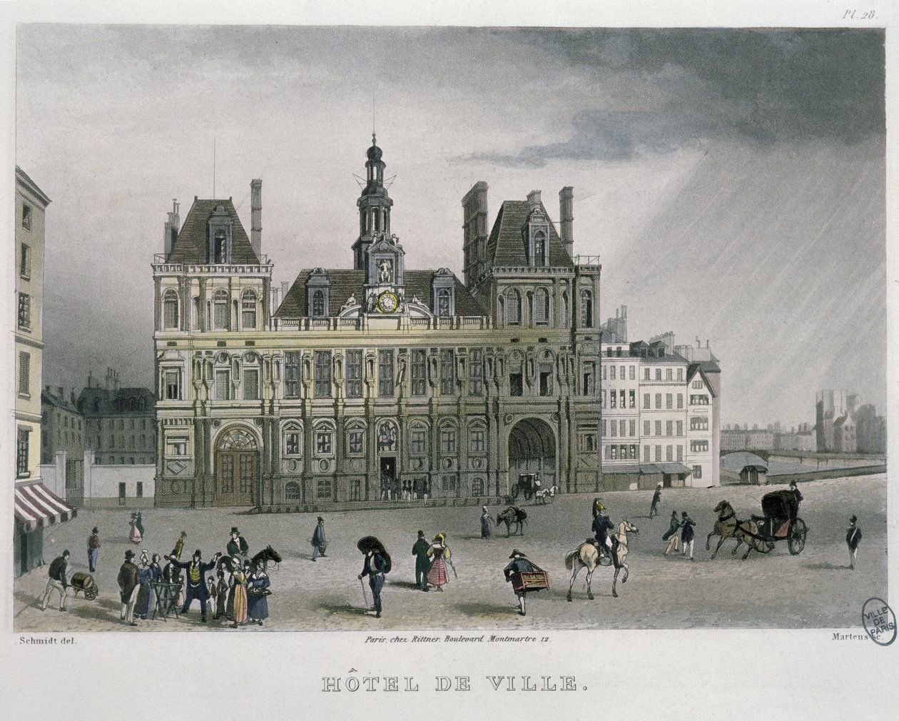 A Hotel de ville, Párizs, 1832 (színes metszet) alkotó: Bernhard Schmidt