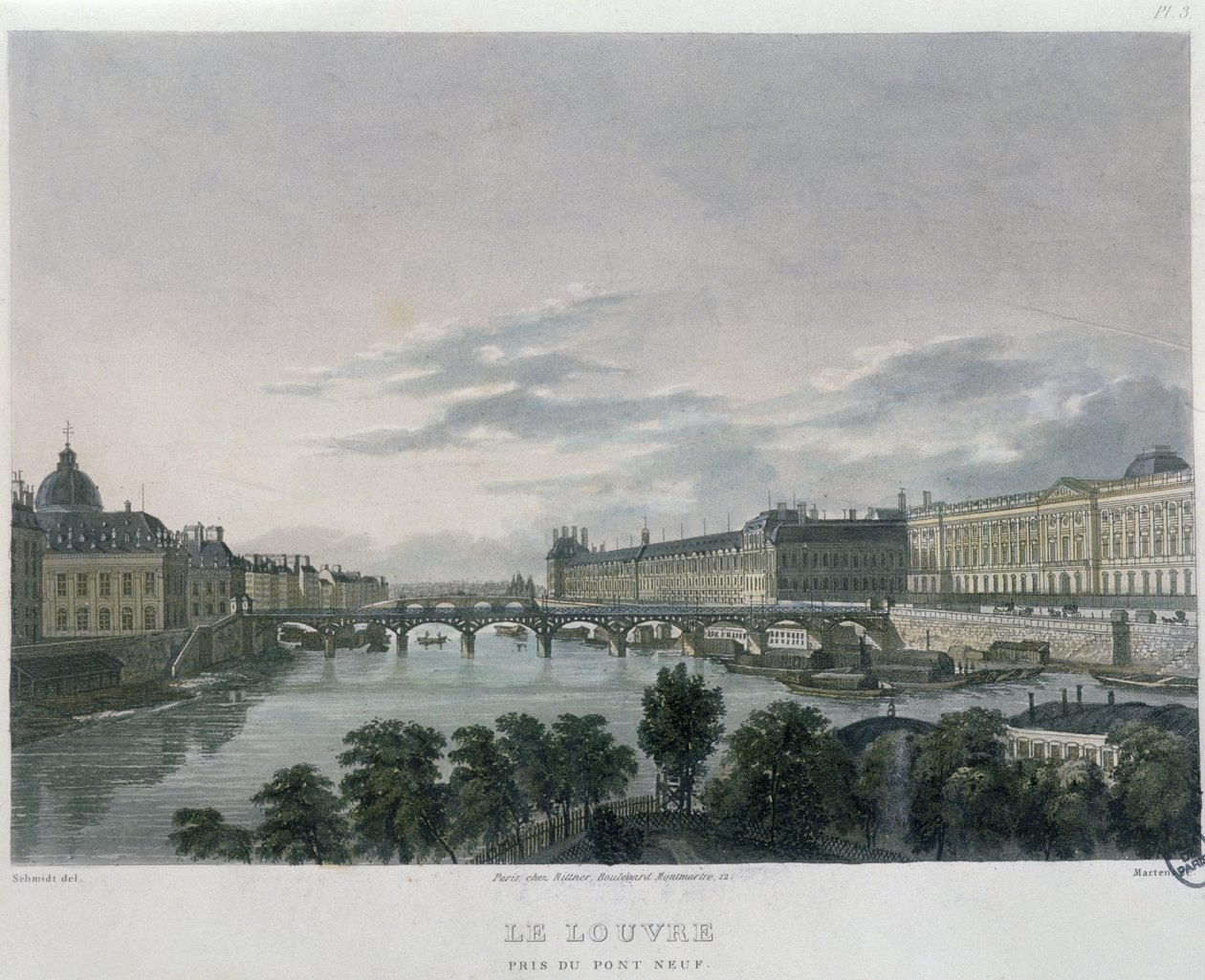 A Pont vagy Passerelle des Arts, Párizs, 1832 (színes metszet) alkotó: Bernhard Schmidt