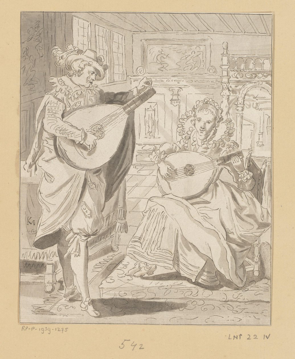 Lután játszó úr és hölgy alkotó: Bernhard Schreuder