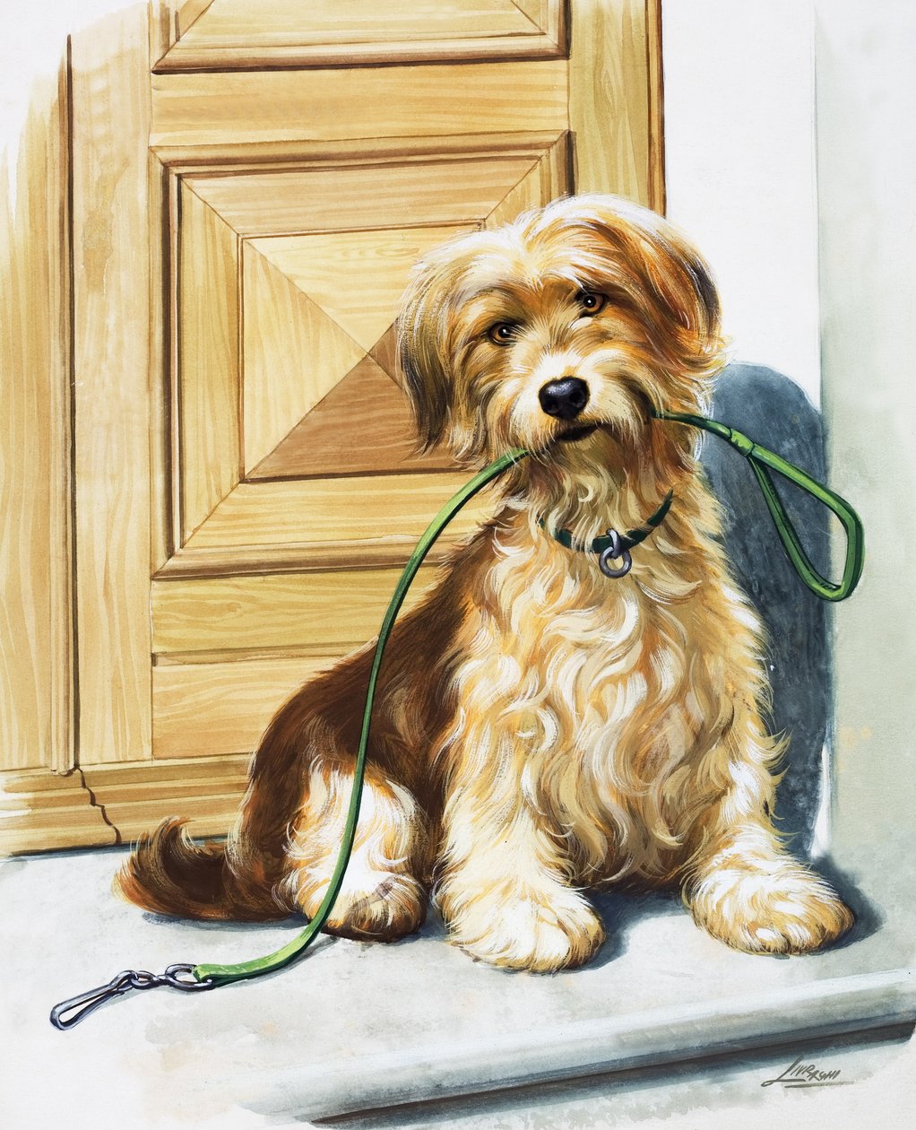 Kutya ólmot tart a szájában (gouache, papír) alkotó: Bert Illoss