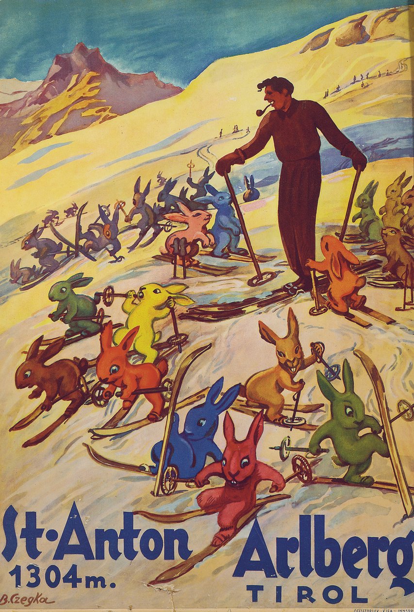 St. Anton, Arlberg, 1930 körül (színes litográfia) alkotó: Bertha Czegka