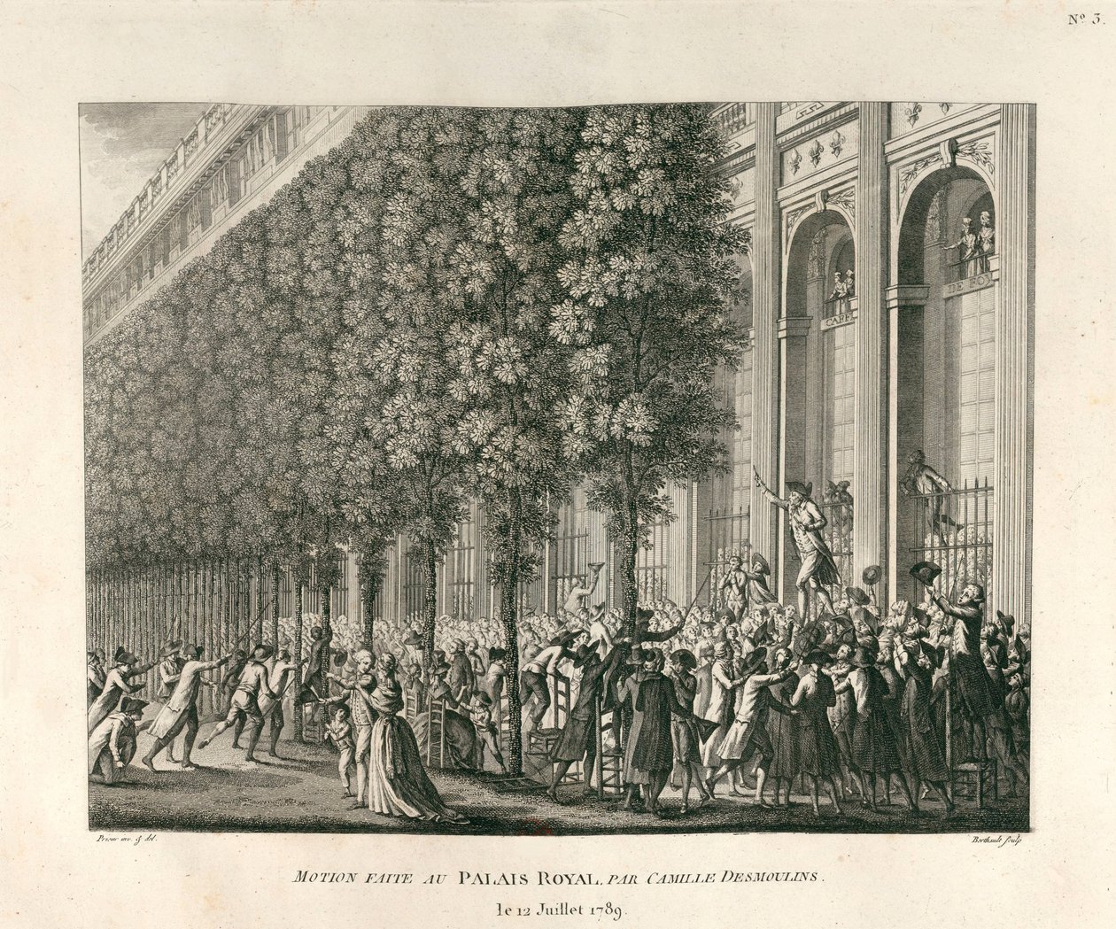 Camille Desmoulins indítványa a Palais Royalban 1789. július 12-én. alkotó: Berthault