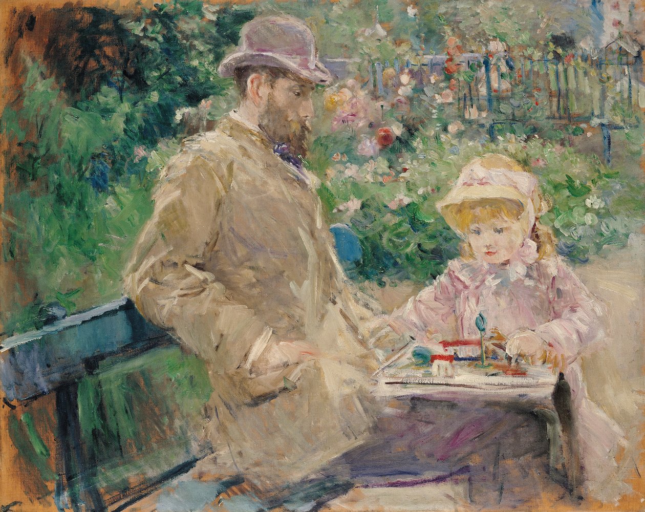 Eugene Manet (1833-92) lányával Bougivalban, 1881 körül. alkotó: Berthe Morisot