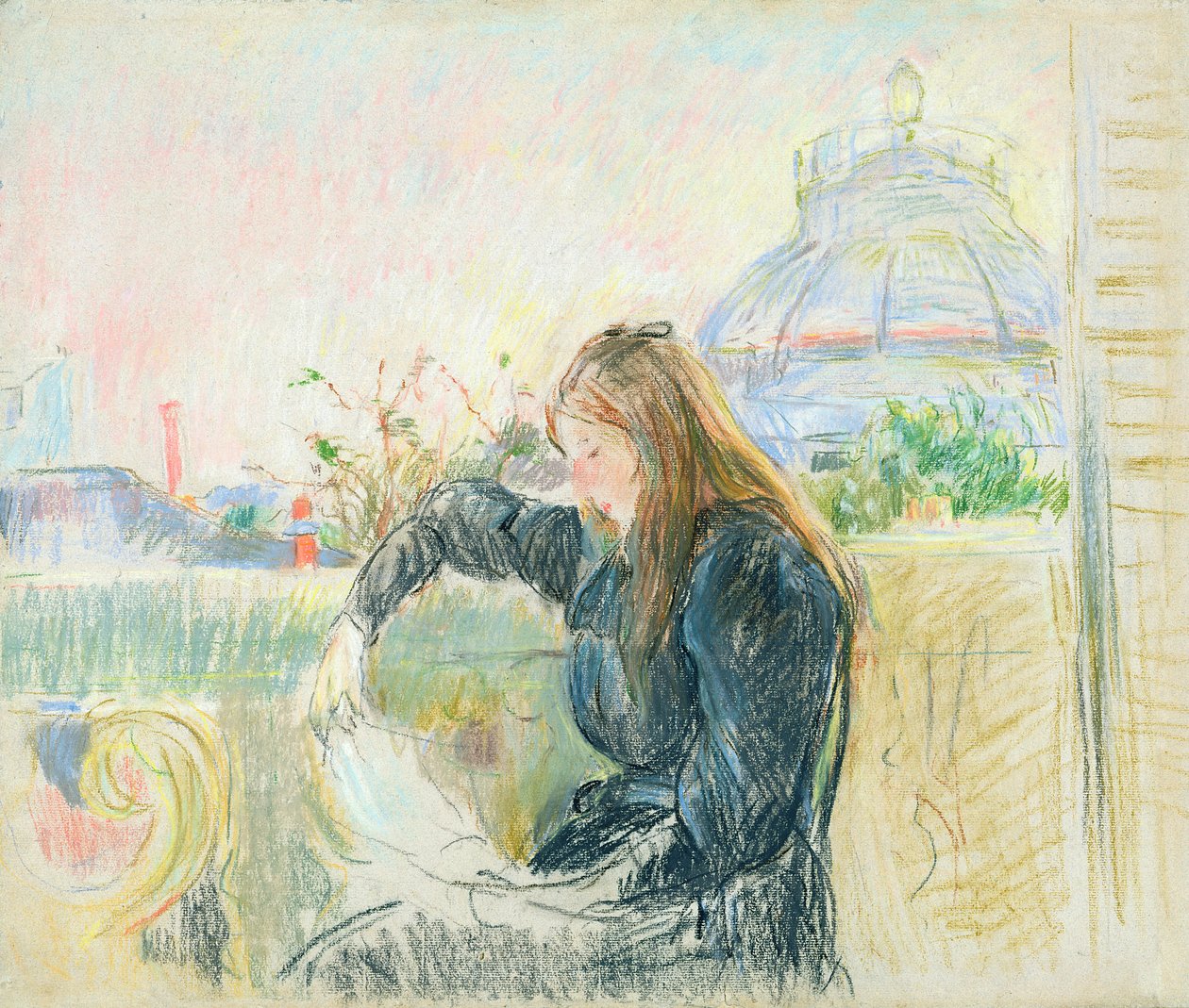 Az erkélyen, 1893 (pasztell, papíron) alkotó: Berthe Morisot