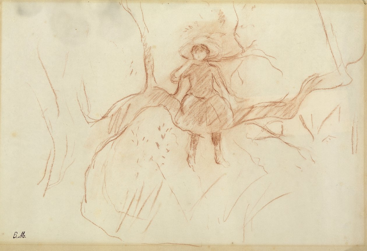 Fán ülve, 1889 (vörös kréta, papír) alkotó: Berthe Morisot