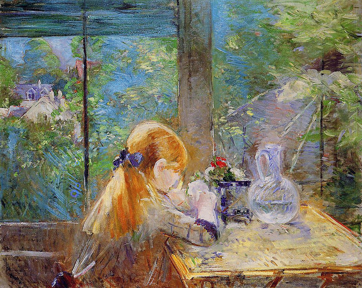 Vörös hajú lány ül a verandán, 1884 alkotó: Berthe Morisot