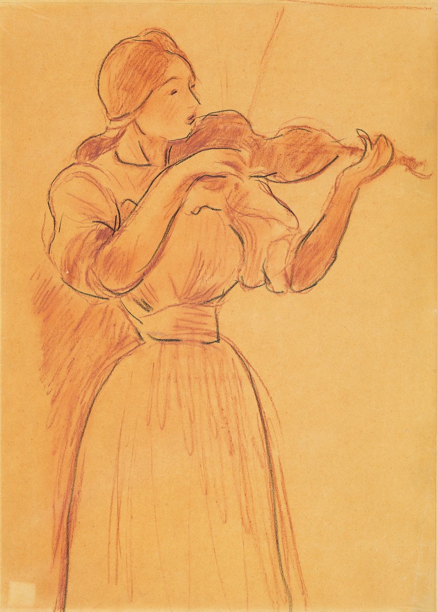 A hegedű, 1894 (ceruza és piros kréta papíron) alkotó: Berthe Morisot