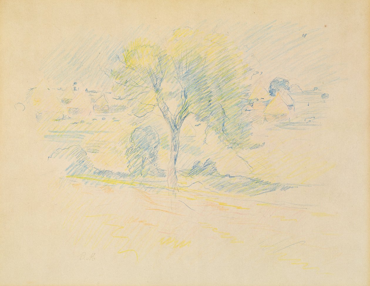 Fák és malomkövek, 1883 (színes ceruza papíron) alkotó: Berthe Morisot