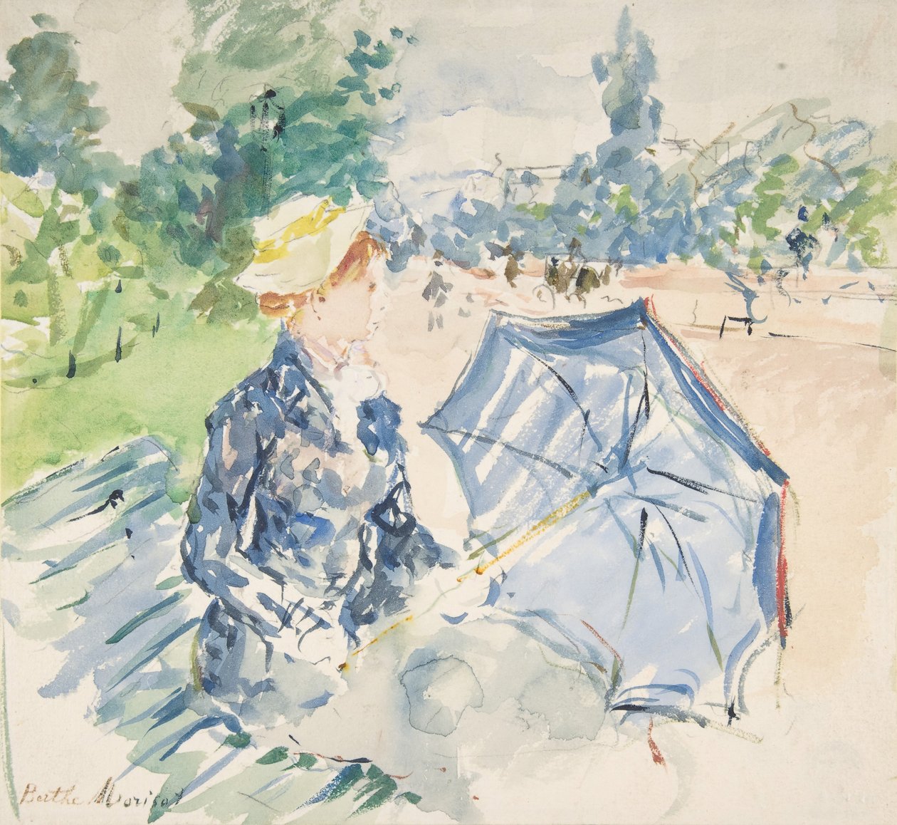 Egy nő ül egy padon az Avenue du Bois-n, 1885. alkotó: Berthe Morisot