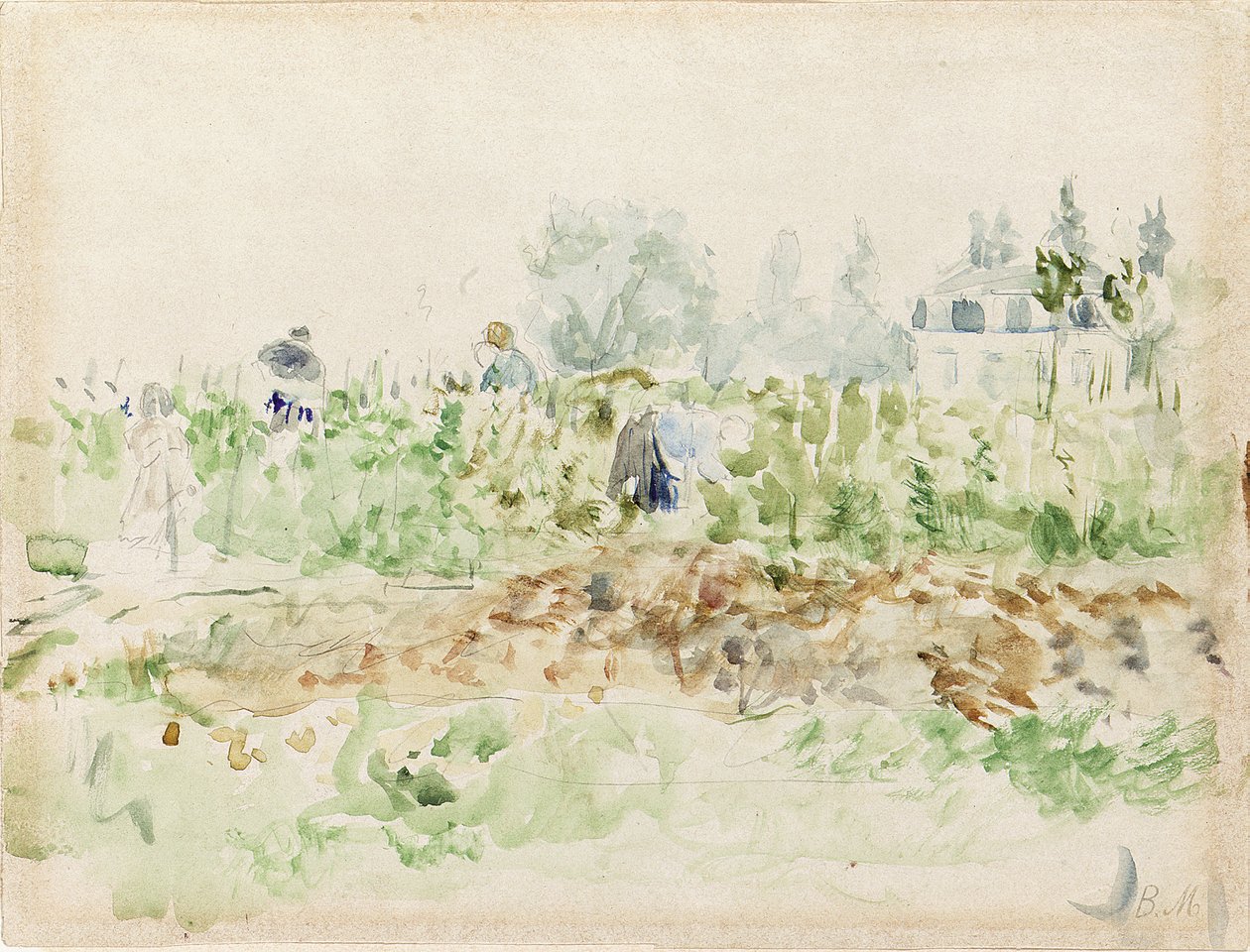 A szőlőben alkotó: Berthe Morisot