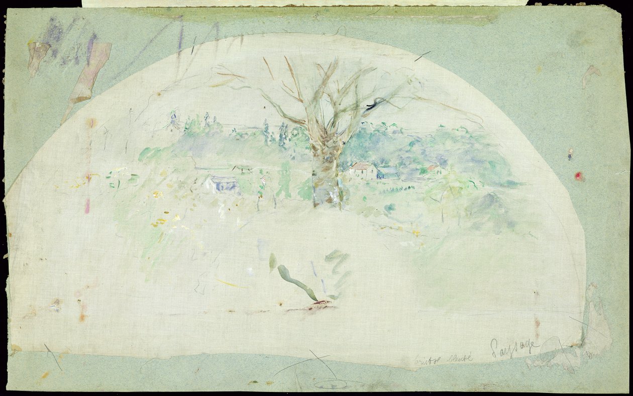 Bougival 1884-es legyező (olaj, ceruza és wc selyemen) alkotó: Berthe Morisot