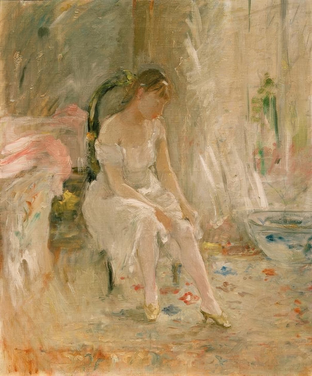 Nő öltözködés vagy fiatal lány harisnyát visel alkotó: Berthe Morisot