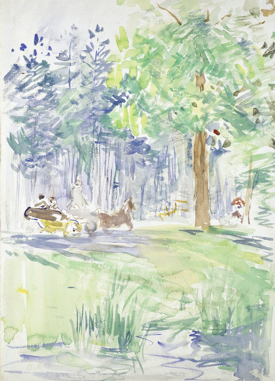 Ló és hintó egy erdei úton, 1883 után (akvarell fehér szőtt papíron) alkotó: Berthe Morisot