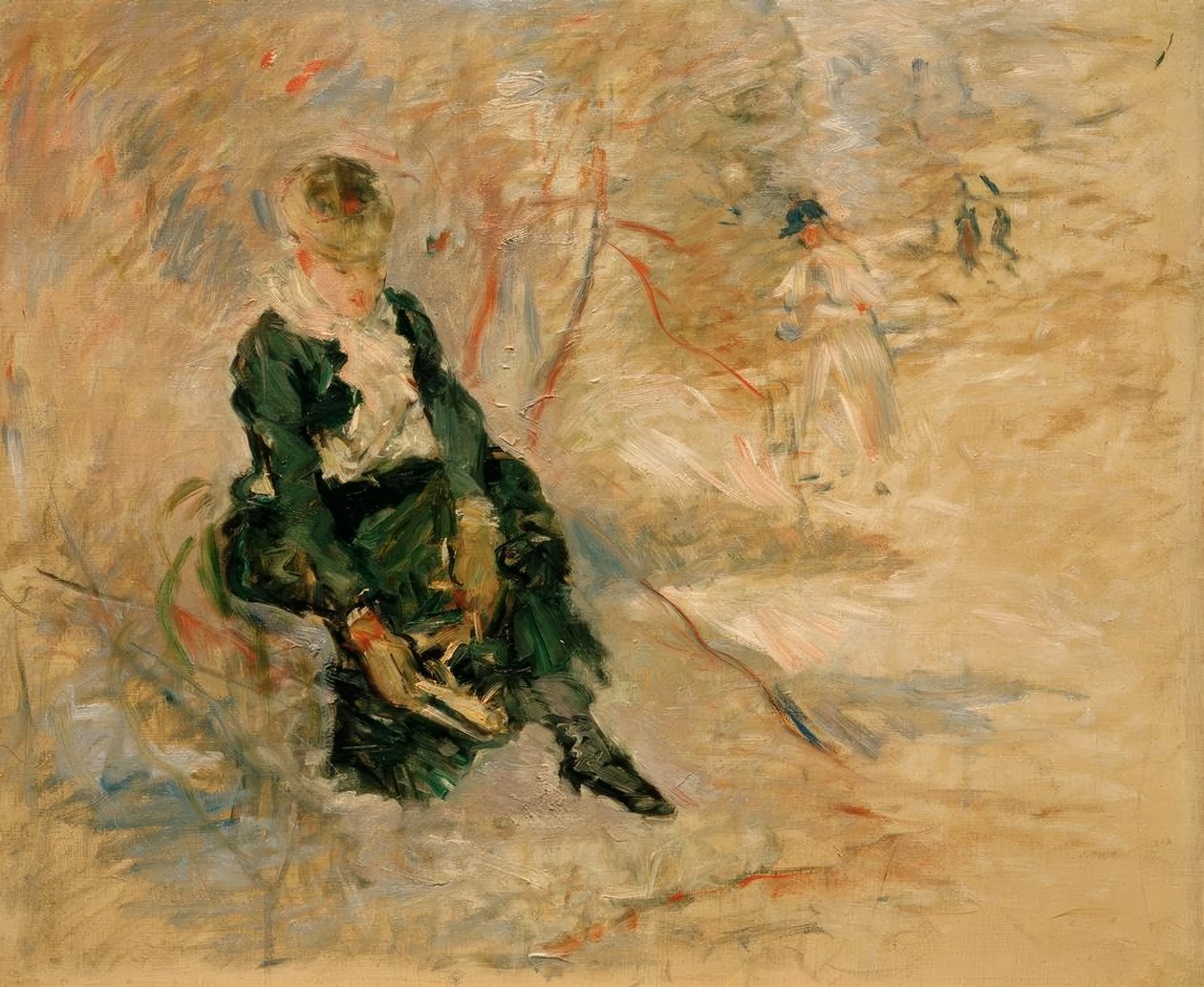 Fiatal nő visszateszi a korcsolyáját alkotó: Berthe Morisot