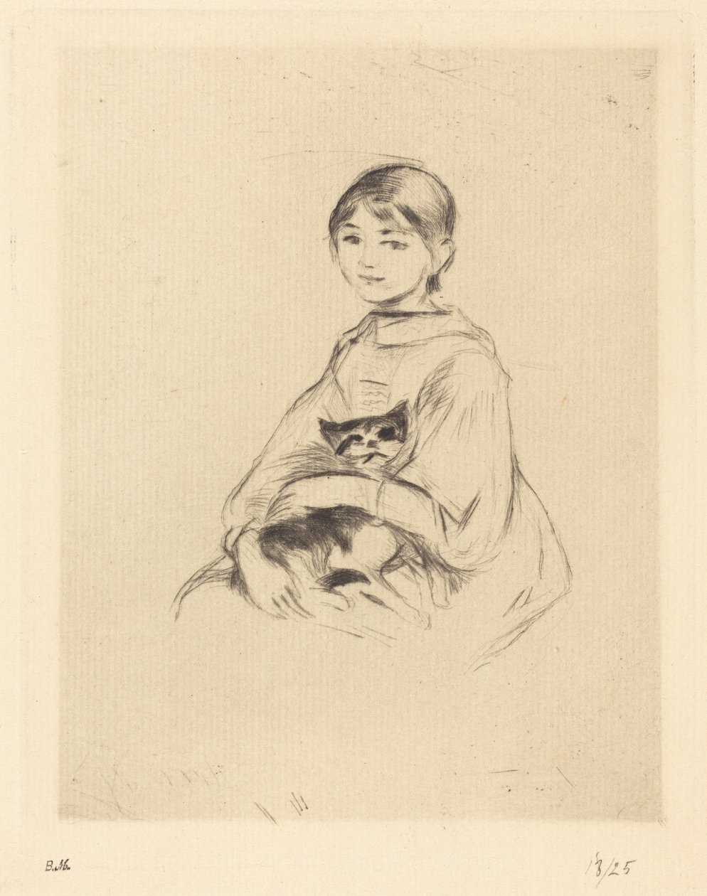 Julie Manet, aki egy macskát tart a kezében alkotó: Berthe Morisot