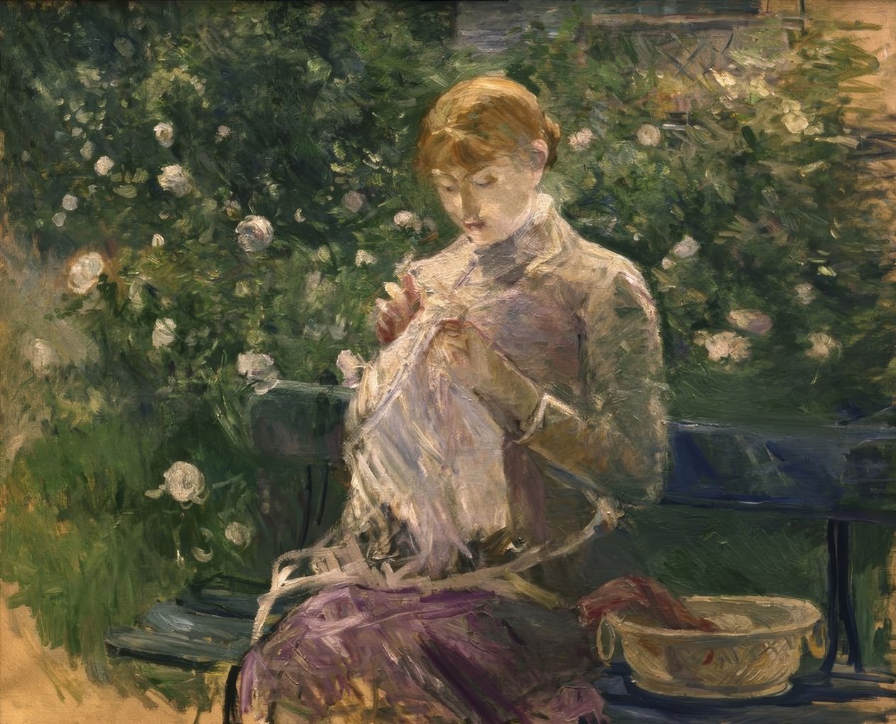 Pasie varrás Bougival kertjében – 1881 – 81 × 100 cm – olaj, vászon alkotó: Berthe Morisot