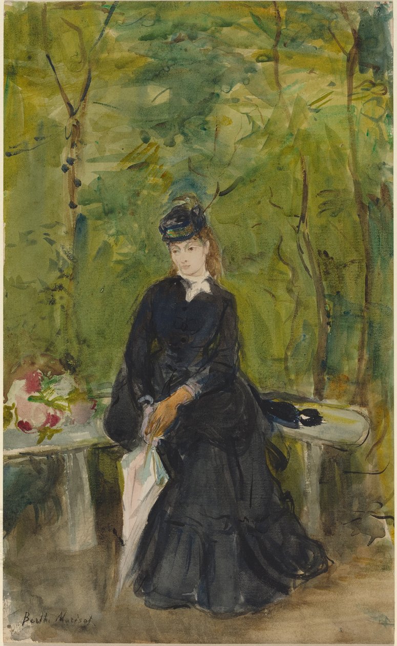 A művész húga, Edma, egy padon ülve alkotó: Berthe Morisot