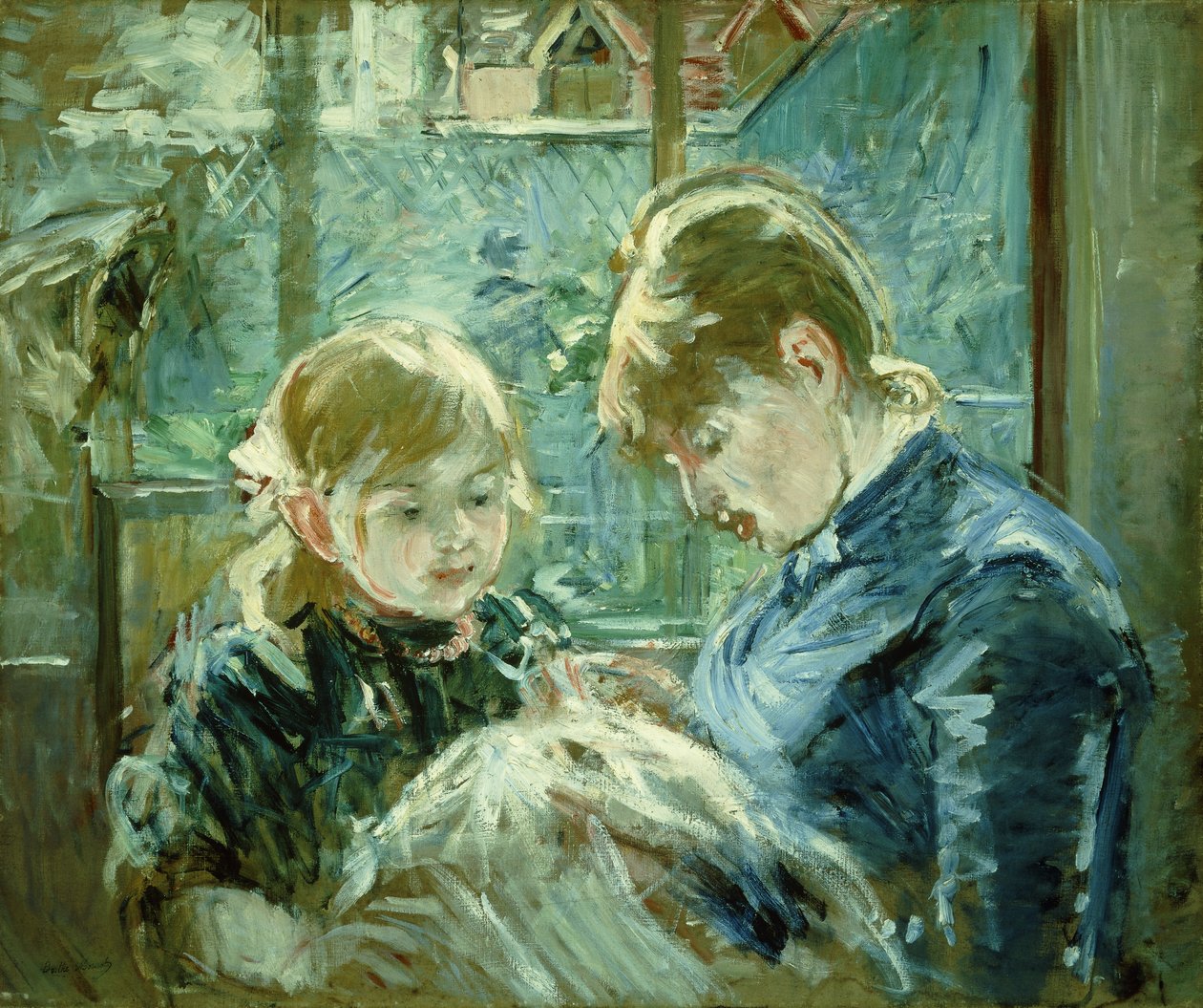 A ruhakészítés lecke; Lecon de Couture, 1884 alkotó: Berthe Morisot