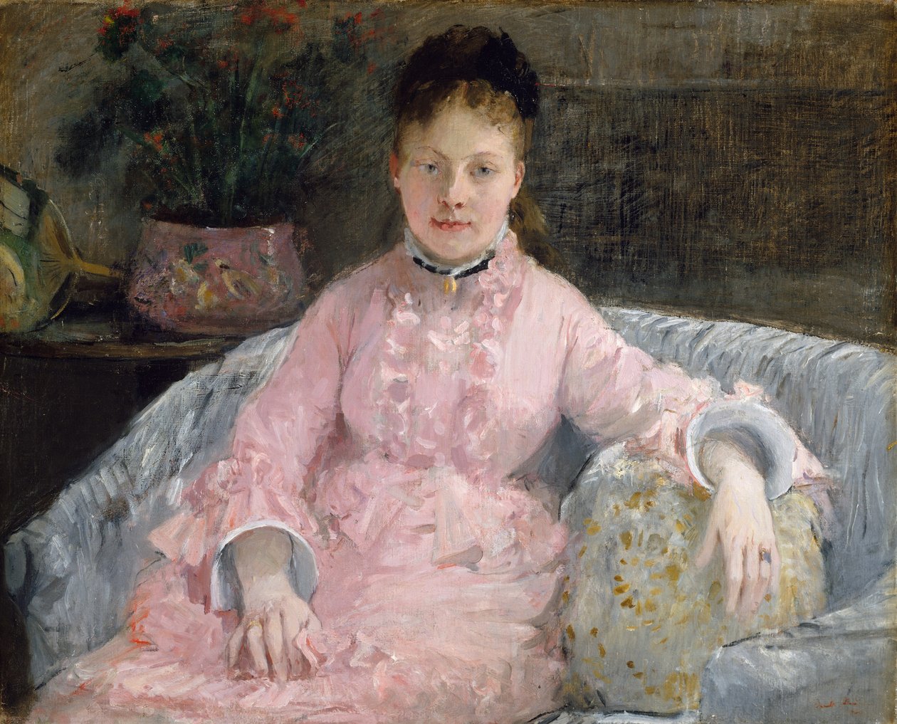 A rózsaszín ruha Albertie-Marguerite Carré, később Madame Ferdinand-Henri Himmes, kb. 1870. alkotó: Berthe Morisot