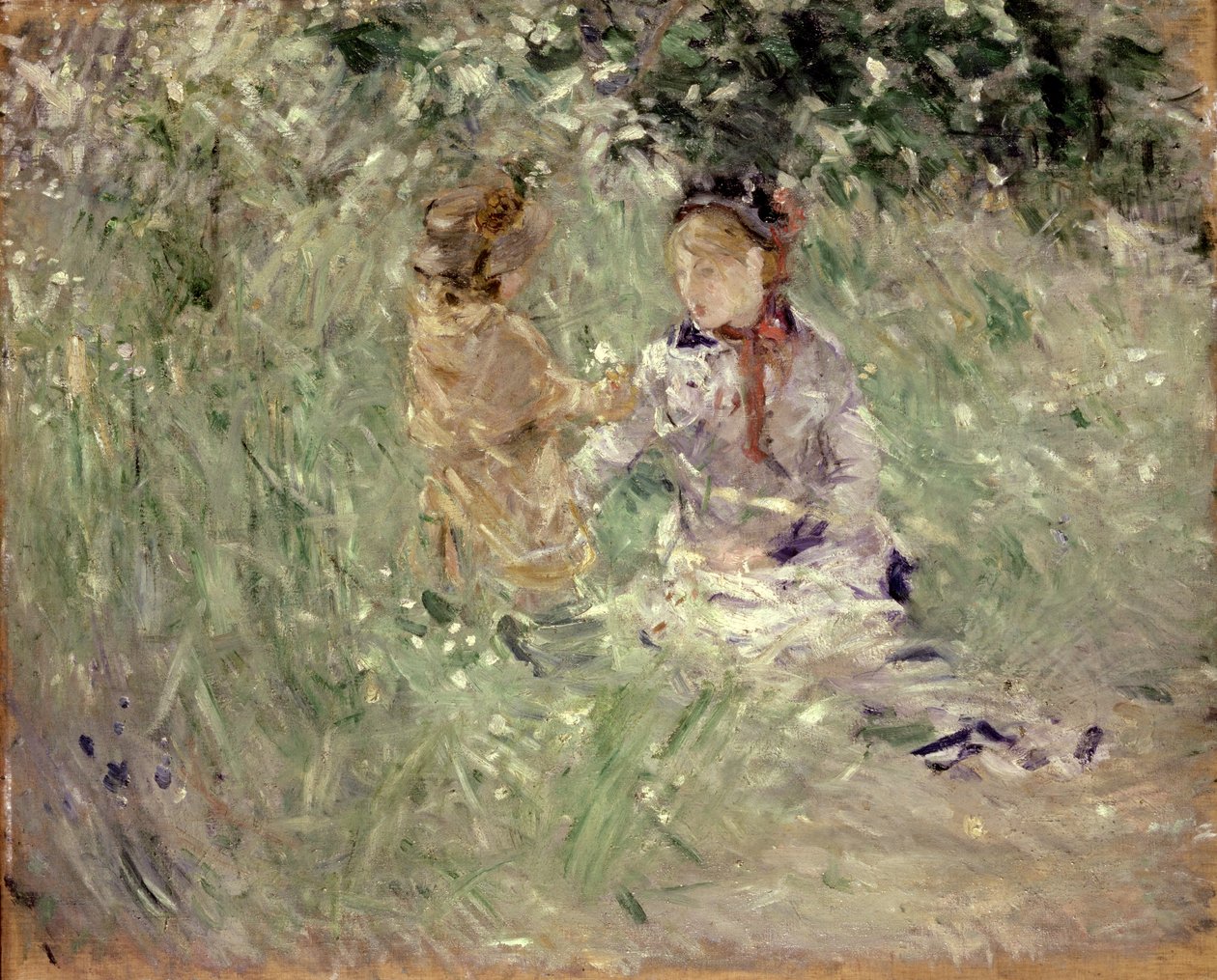 Nő és gyermek a bougivali réten alkotó: Berthe Morisot