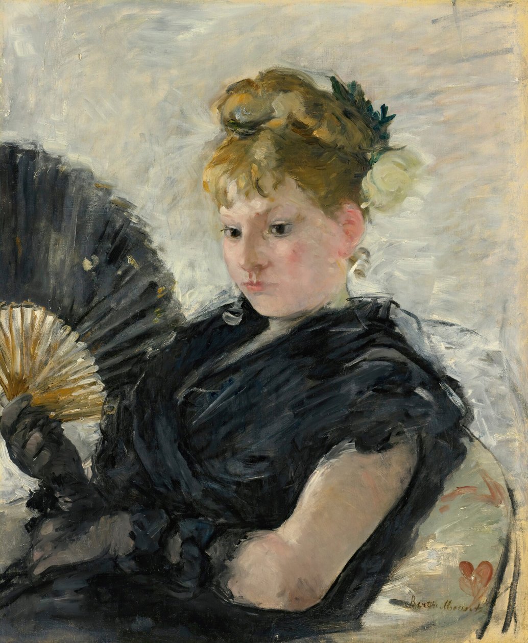 Nő legyezővel, 1876. alkotó: Berthe Morisot