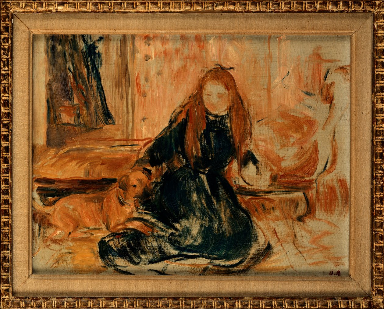 Fiatal lány kutyával játszik, 1892 alkotó: Berthe Morisot