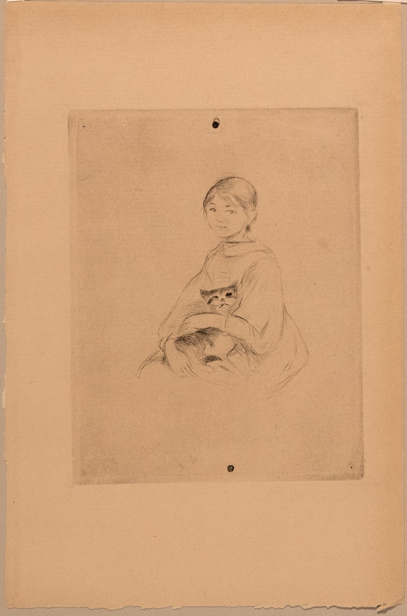 Fiatal lány macskával, 1888 körül (metszet) alkotó: Berthe Morisot