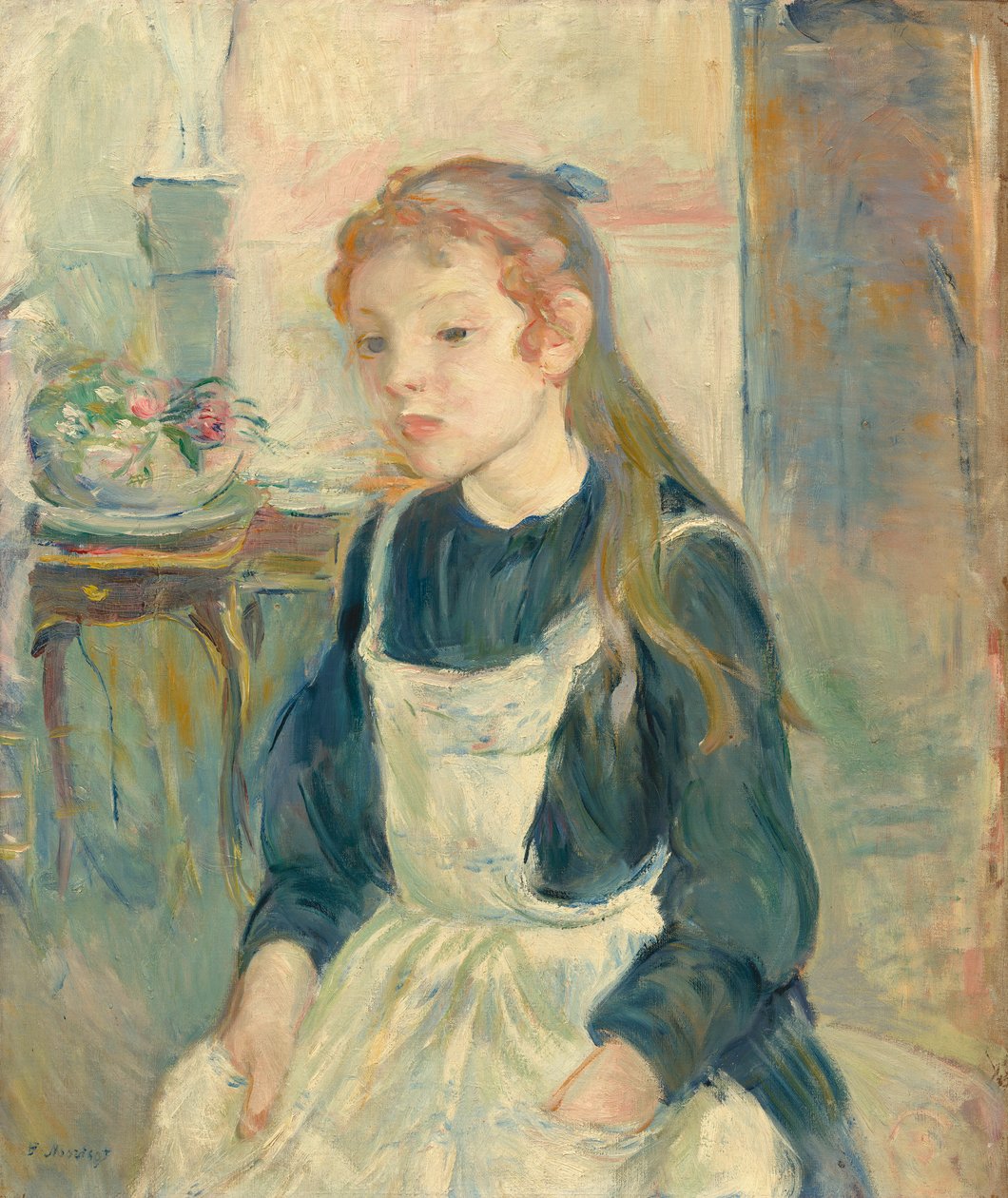 Fiatal lány köténnyel alkotó: Berthe Morisot
