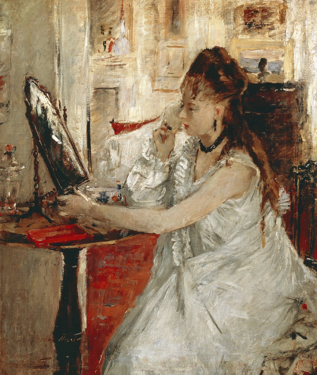 Fiatal nő púderezi az arcát (olaj, vászon alkotó: Berthe Morisot