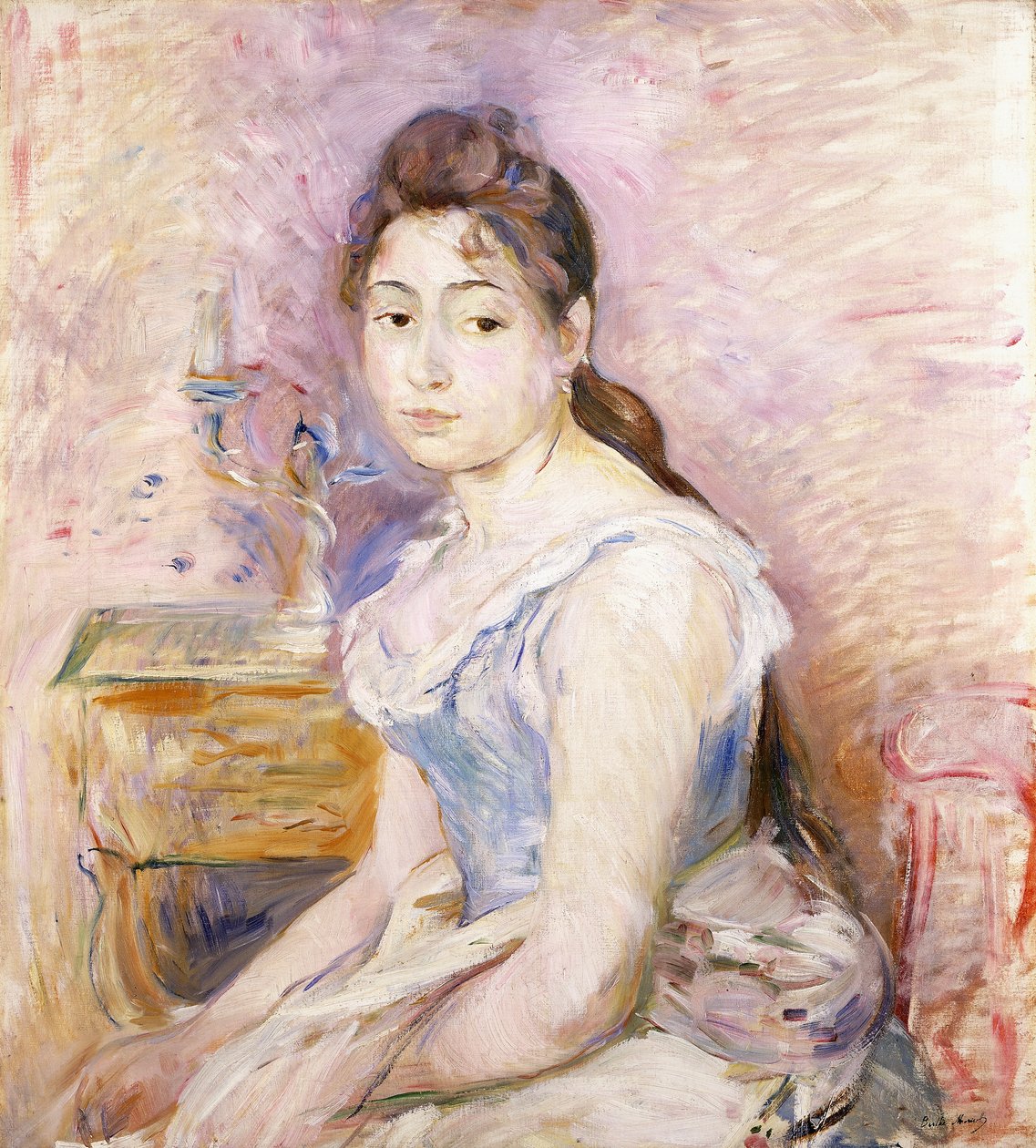 fiatal nő, kék fűzőben; Fiatal lány kék fűzőben, 1891 alkotó: Berthe Morisot