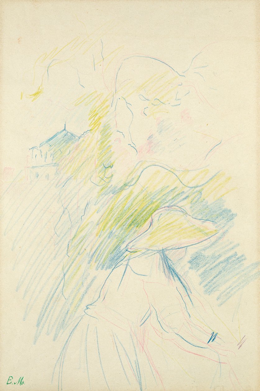 Fiatal lány a kertben, 1888 (színes ceruza papíron) alkotó: Berthe Morisot