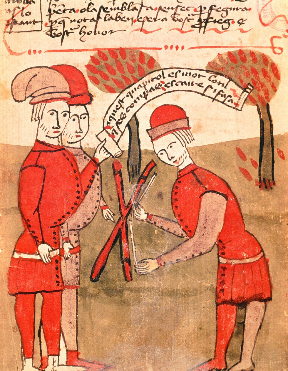 Ms 327 fol.218r Egy mező mérése, Arnaud de Villeneuve (1240-1312) "Traite d