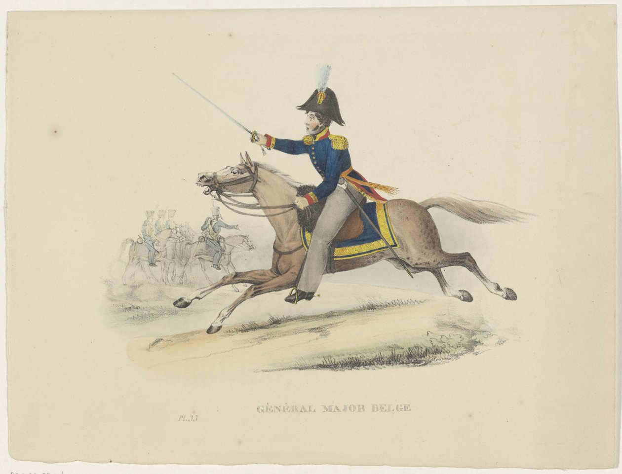 belga vezérőrnagy, 1830 belga vezérőrnagy (cím a tárgyon) Belga jelmezek: régi és modern, katonai, polgári és vallási, 1830 (sorozat címe) alkotó: Bertrand