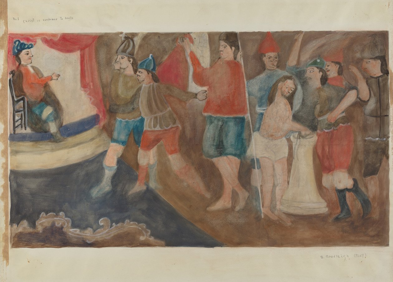 1. számú keresztút: Jézus halálra van ítélve, c. 1936. alkotó: Beulah Bradleigh