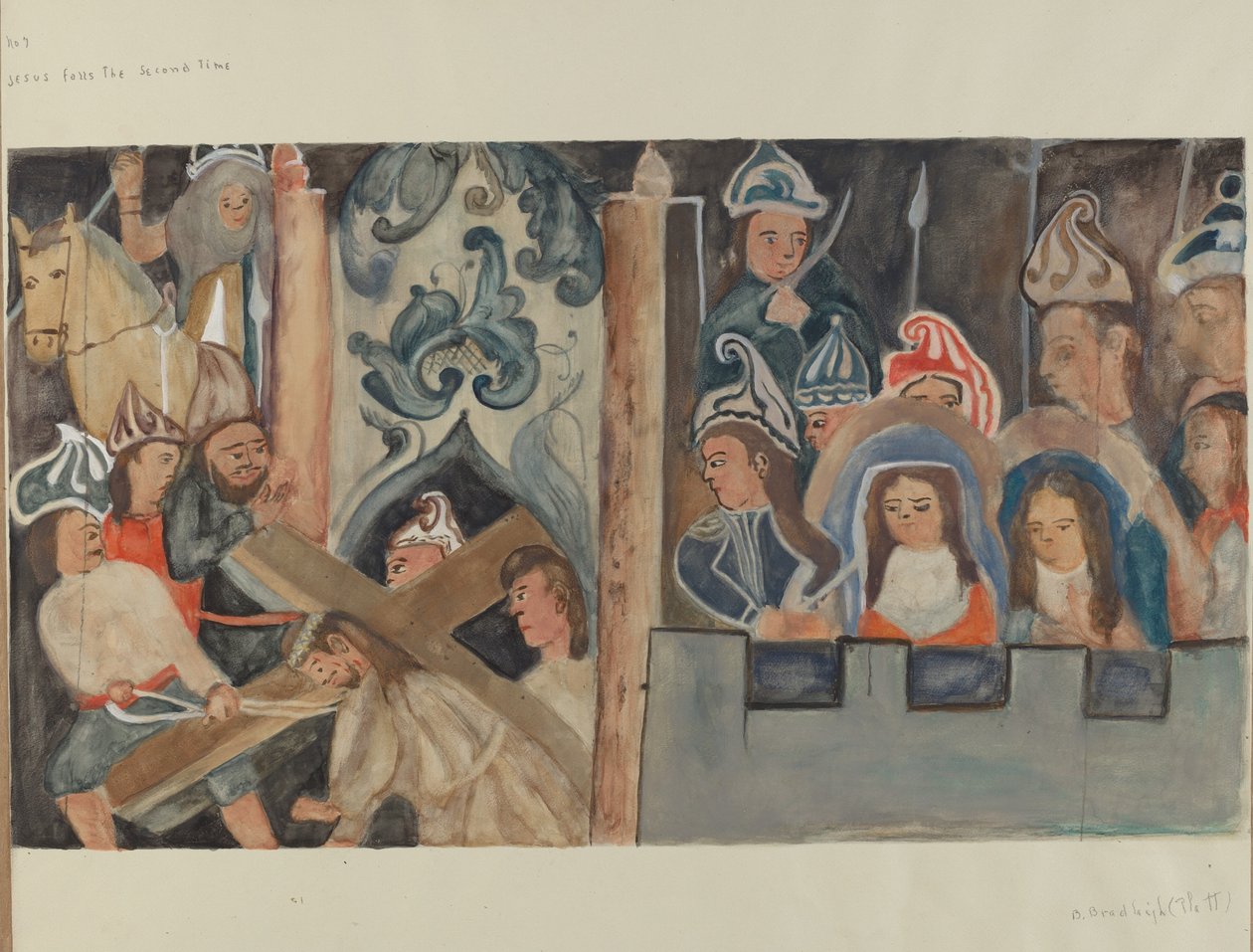 7. keresztút: Jézus másodszor is elesik, c. 1936. alkotó: Beulah Bradleigh