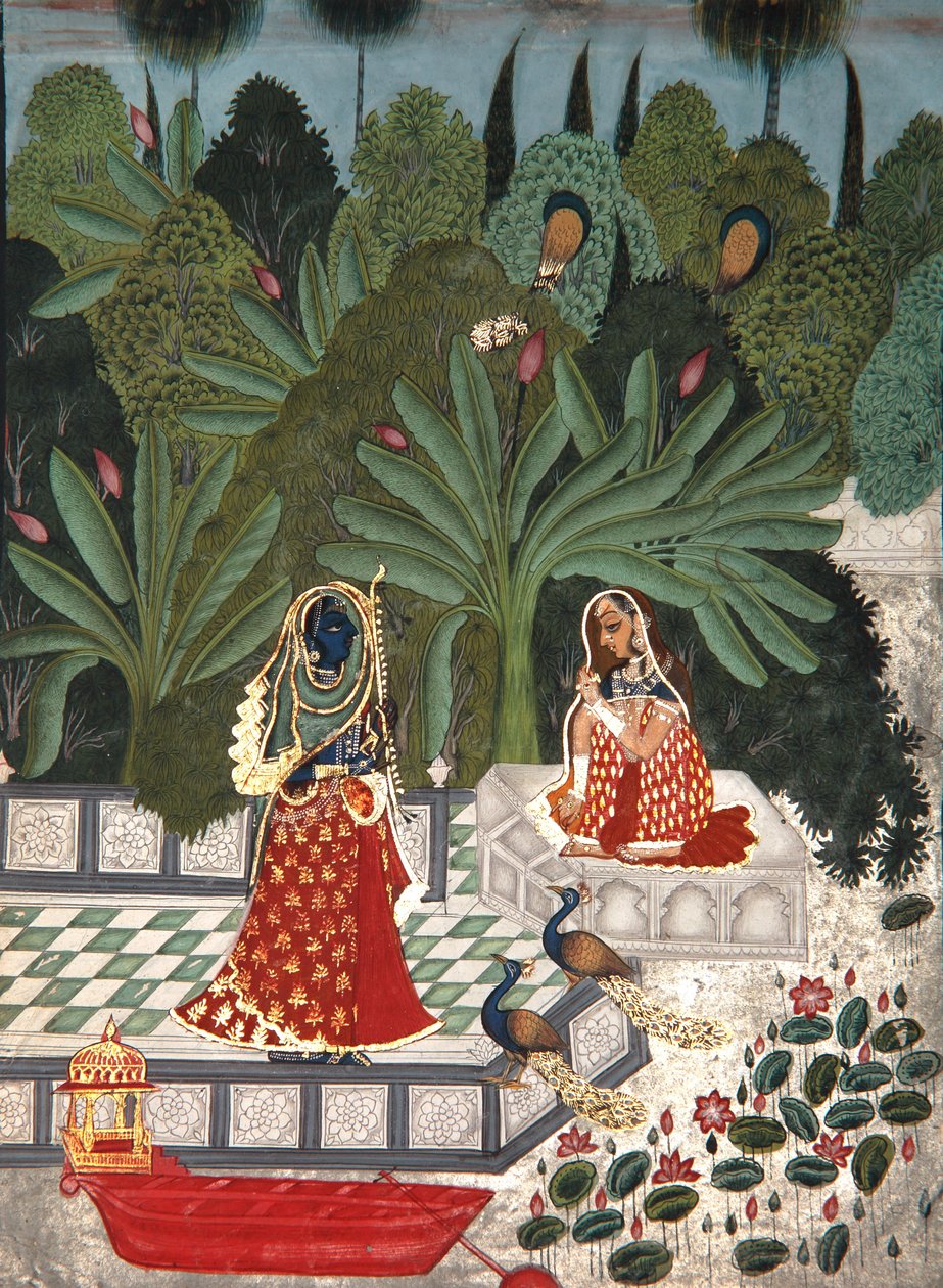 Krishna csellel találkozik szerelmével, 1781 (átlátszatlan wc, papír) alkotó: Bhoya