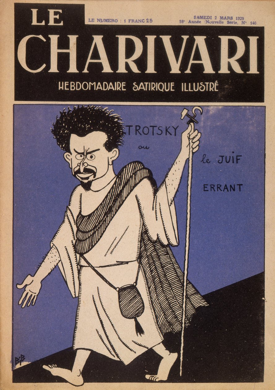 Leon Trockij (1879-1940) karikatúrája, mint a vándorló zsidó, a „Le Charivari” magazin címlapja, 1929. március (színes litó) alkotó: Bib