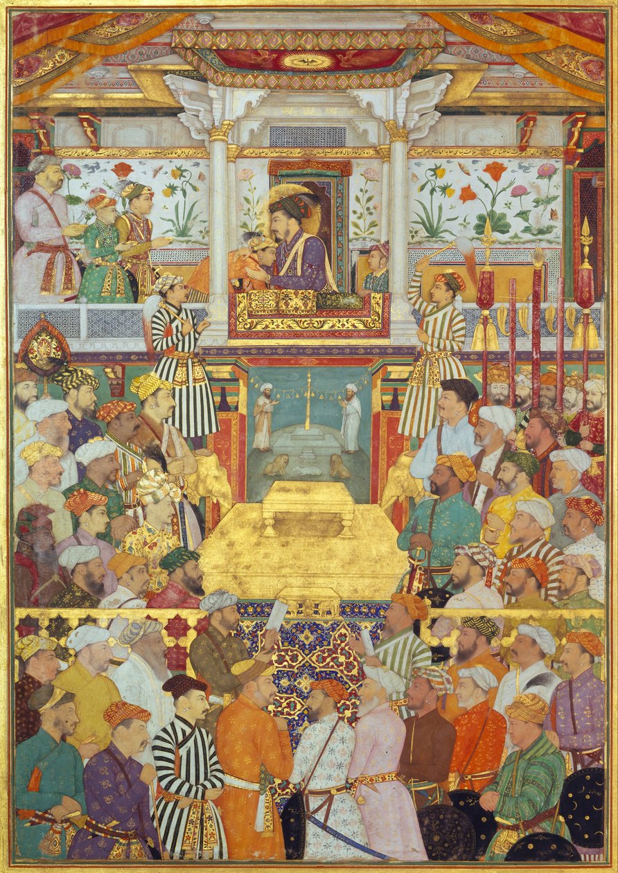 Padshahnama 10. lemez: Shah-Jahan fogadja három legidősebb fiát és Asaf Khant a csatlakozási ceremóniákon (1628. március 8.) alkotó: Bichitr