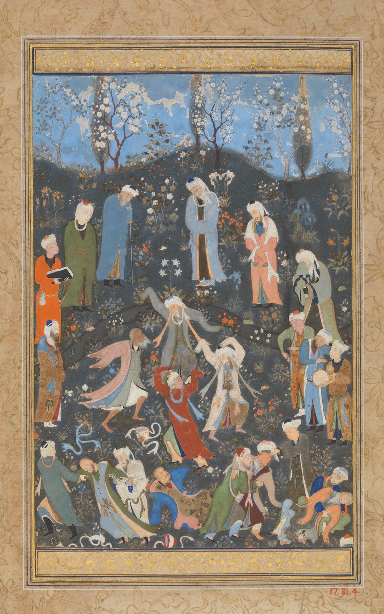 Táncoló dervisek, folio egy hafizi dívánból, kb. 1480. alkotó: Bihzad