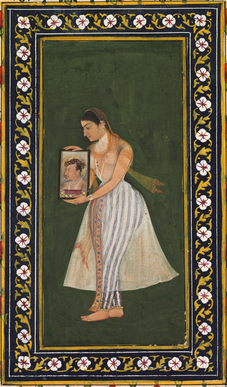 Nur Jahan, kezében Jahangir császár portréja, kb. 1627. alkotó: Bishandas