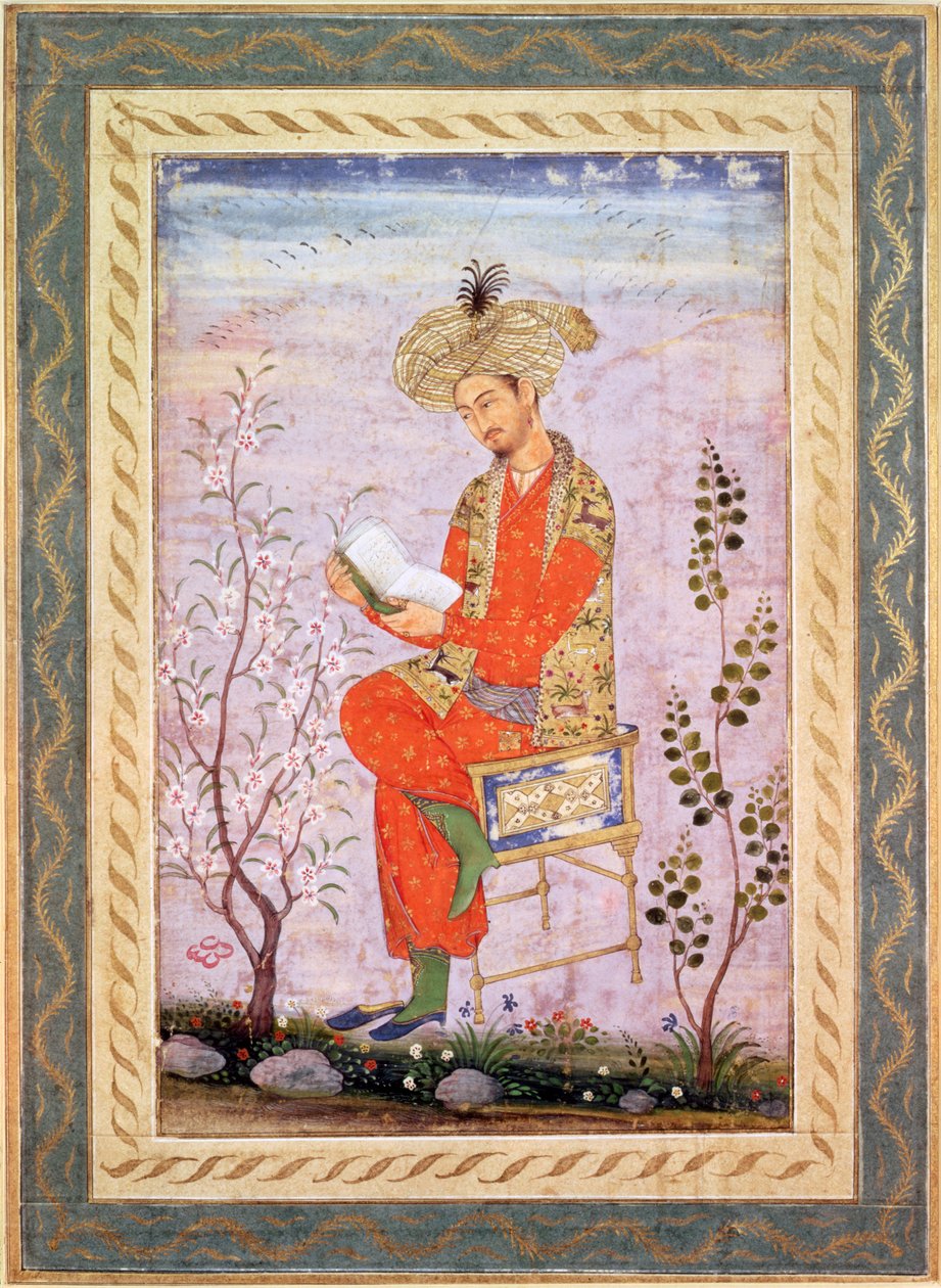Babur (r.1526-30) Olvasó, mogul (akvarell papíron) alkotó: Bishn Das