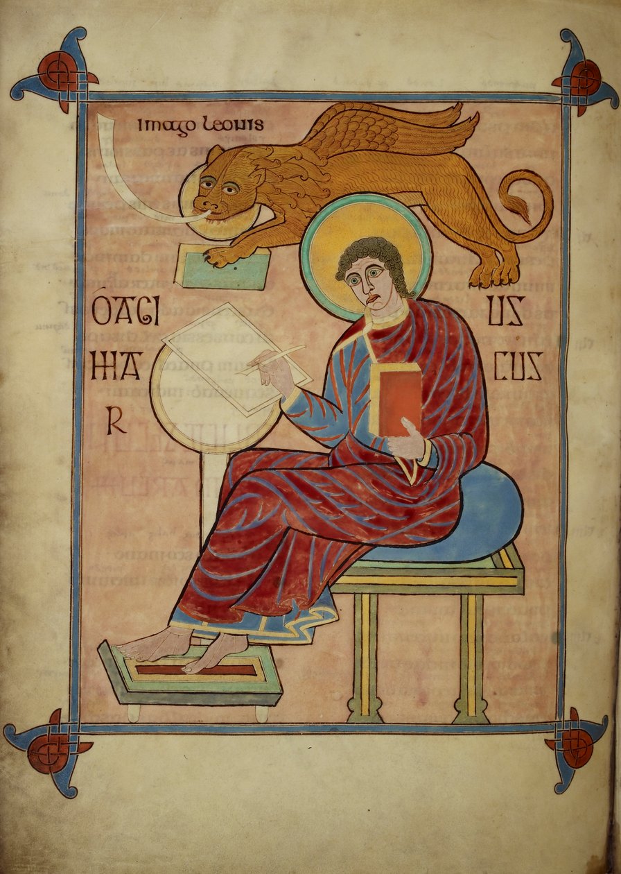 Szent Márk, a Lindisfarne-evangéliumokból, 710-21 (vellum) alkotó: Bishop of Lindisfarne Eadfrith