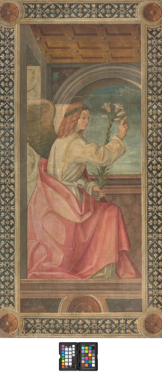 Kontofacade déli kereszthajó, Boccaccio Boccaccino, Angyali üdvözlet részlete, XVI. század eleje, Freskó szakadt alkotó: Boccaccio Boccaccino