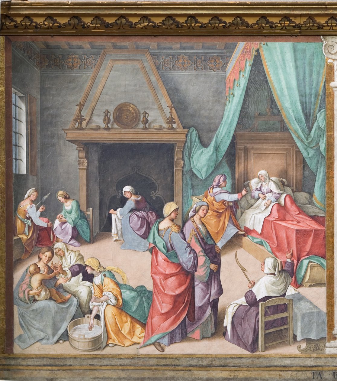Mária születése, freskó alkotó: Boccaccio Boccaccino