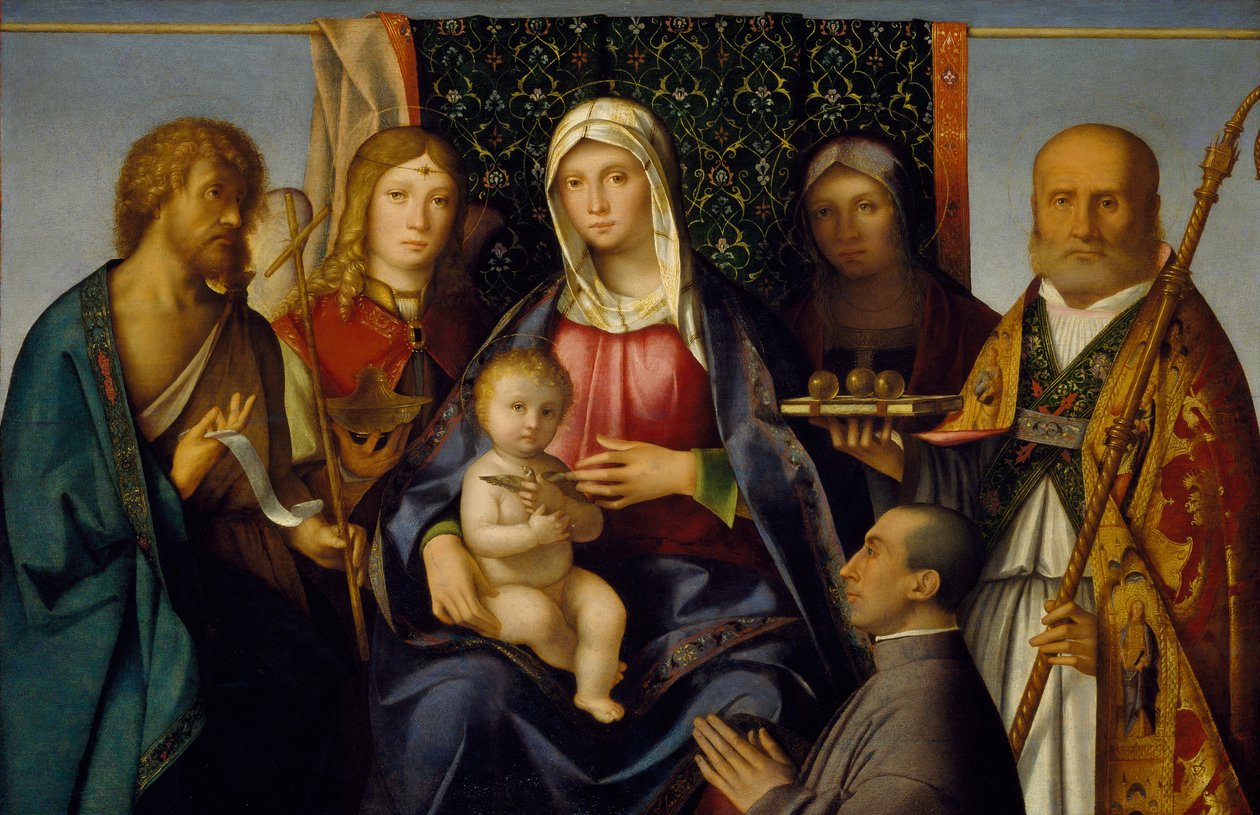 Szűz és gyermek szentekkel és adományozóval, 1505-1515 alkotó: Boccaccio Boccaccino
