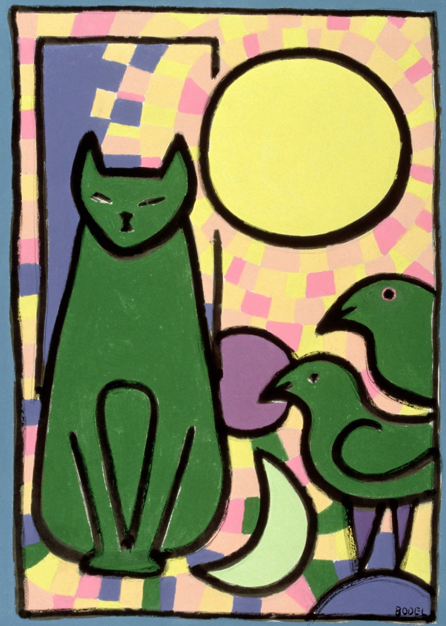 Sun Cat, 2000 (olaj, pasztell és indiai tinta papíron) alkotó: Bodel Rikys