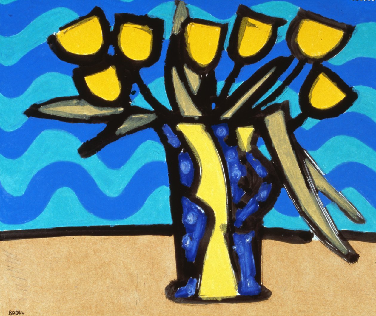 Sárga tulipánok, 1996 (olaj, pasztell és indiai tinta papíron) alkotó: Bodel Rikys