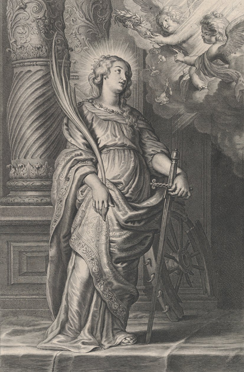 Szent Katalin pálmalevelekkel és karddal, két putti fej fölött babérral..., kb. 1625-59. alkotó: Boetius Adams Bolswert